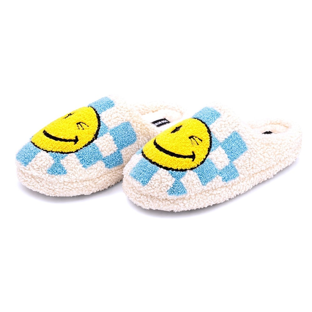Joe‎ Boxer Men's Size M7-8 White Smiley Face Slip-on Sherpa Slippers SLF8096AJB